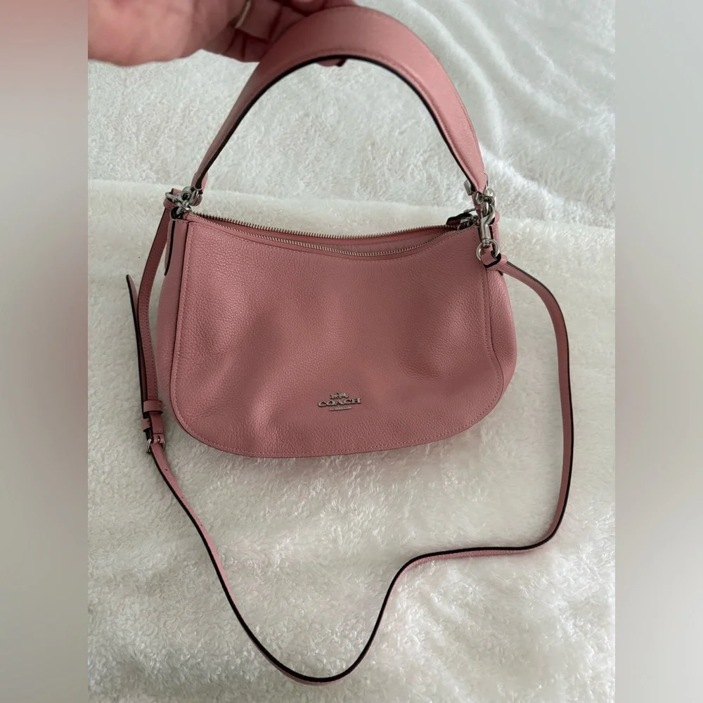 Coach Pink Pebble Leather Hobo Shoulder Bag